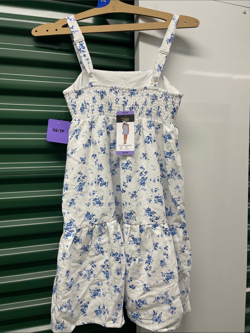 Dalia White and Blue Floral Smocked Midi Dress